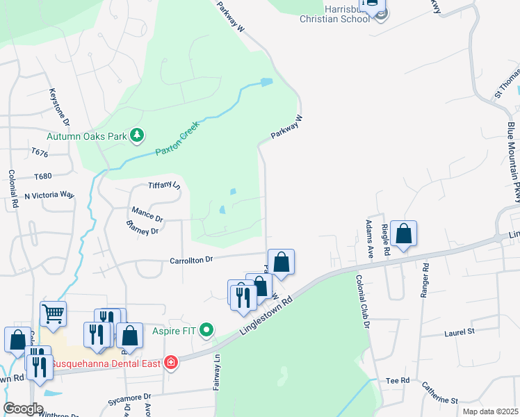 map of restaurants, bars, coffee shops, grocery stores, and more near in Harrisburg