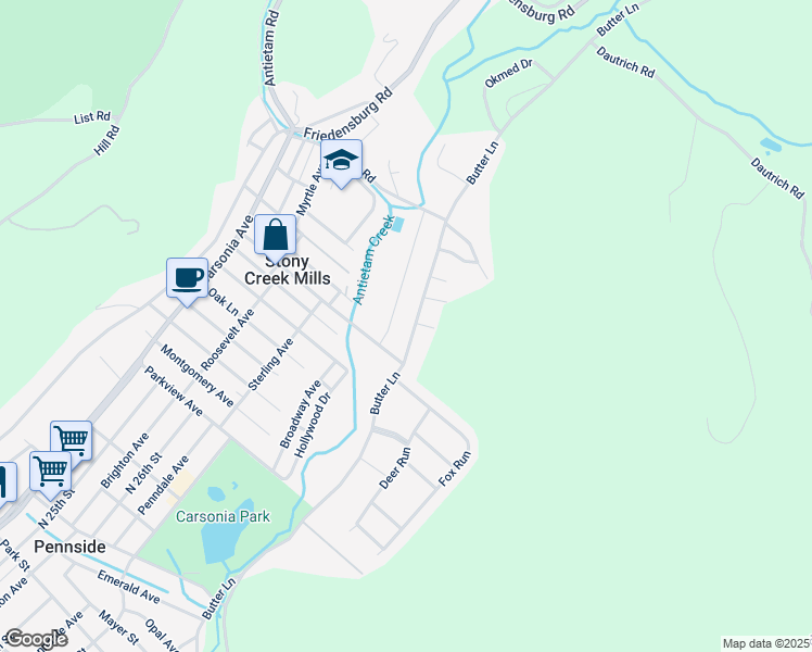 map of restaurants, bars, coffee shops, grocery stores, and more near 1315 Butter Lane in Reading