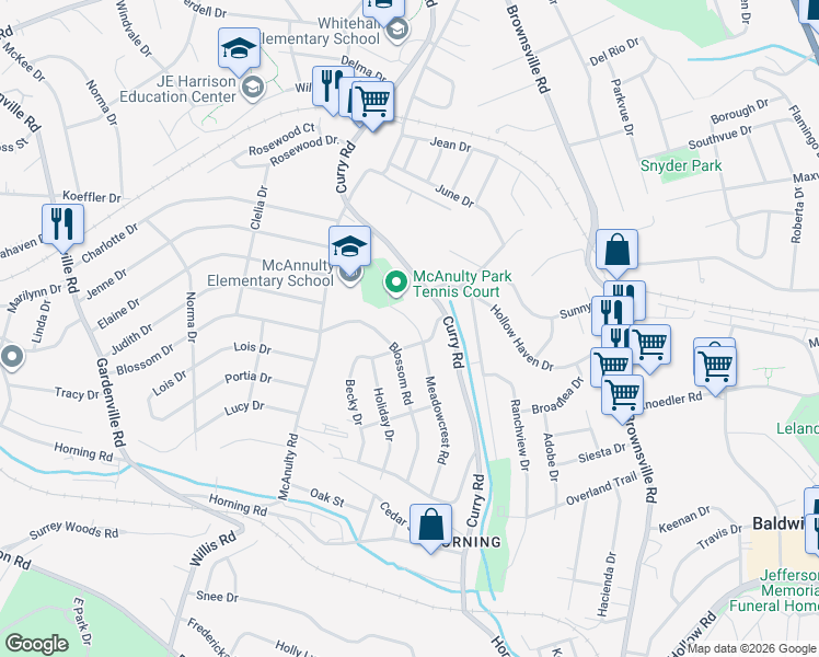 map of restaurants, bars, coffee shops, grocery stores, and more near 5224 Meadowcrest Road in Pittsburgh