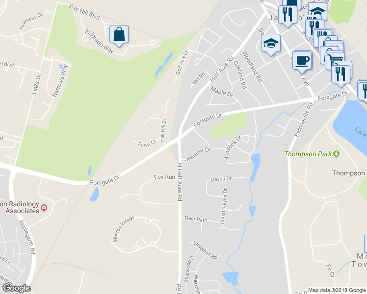 map of restaurants, bars, coffee shops, grocery stores, and more near 60 Hickory Court in Jamesburg