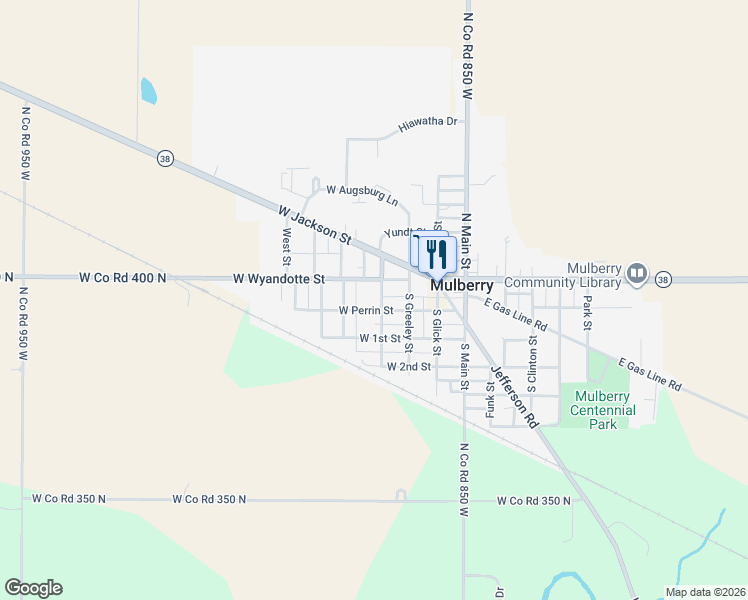 map of restaurants, bars, coffee shops, grocery stores, and more near 222 West Perrin Street in Mulberry