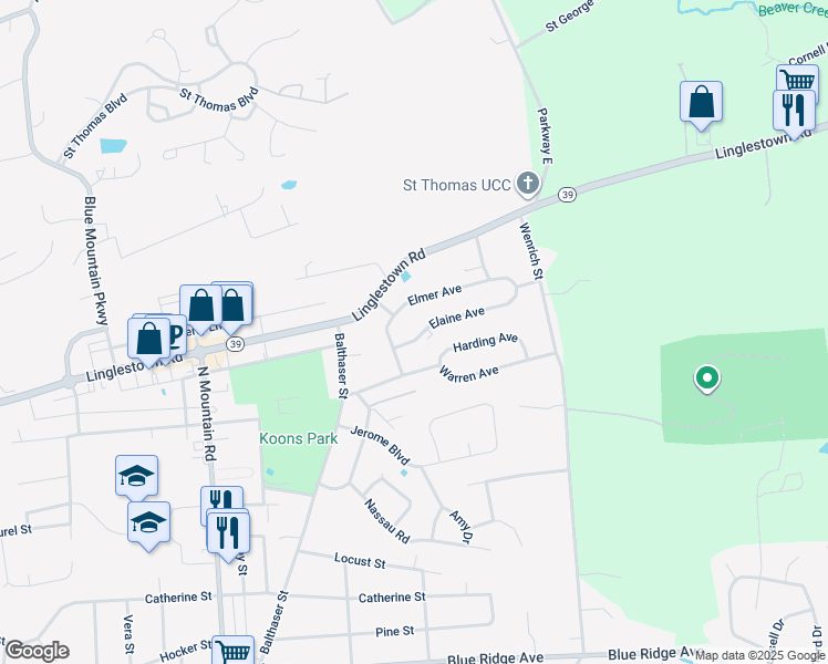 map of restaurants, bars, coffee shops, grocery stores, and more near 6204 Elaine Ave in Harrisburg