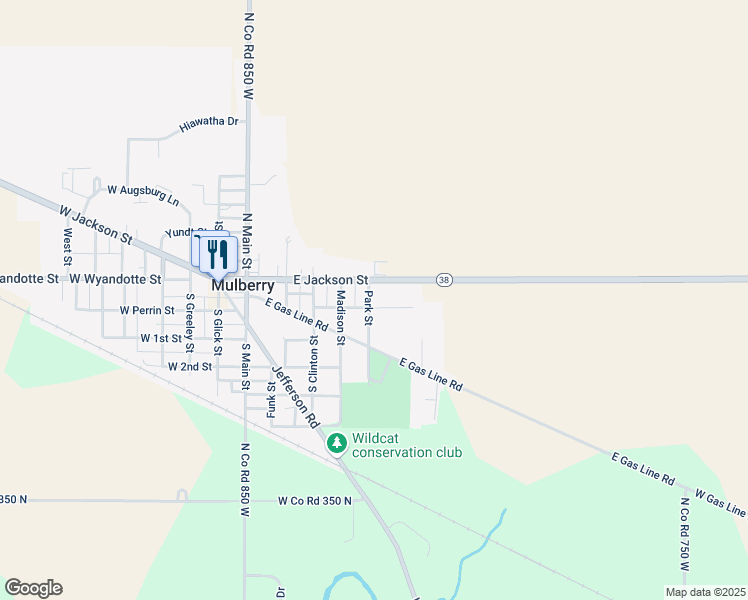 map of restaurants, bars, coffee shops, grocery stores, and more near 109 Park St in Mulberry