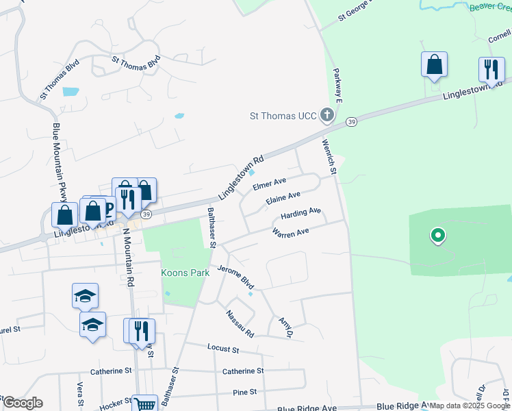 map of restaurants, bars, coffee shops, grocery stores, and more near 6204 Elaine Ave in Harrisburg