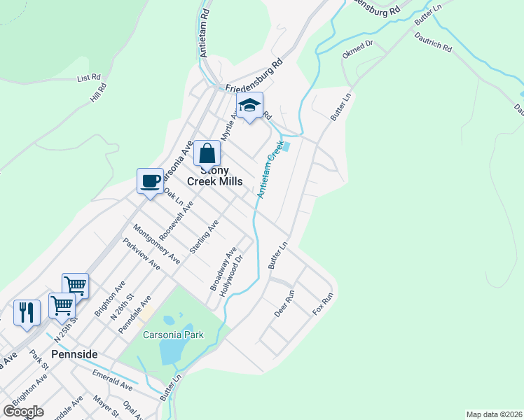 map of restaurants, bars, coffee shops, grocery stores, and more near 501 Heidelberg Avenue in Reading