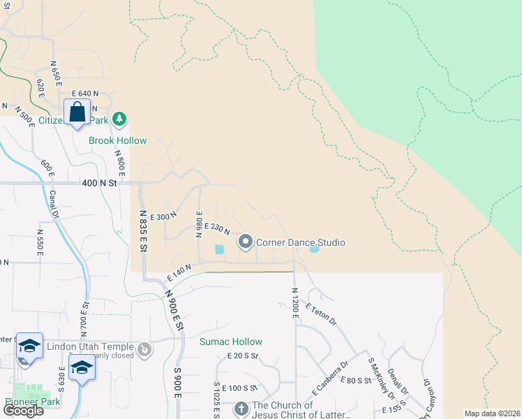 map of restaurants, bars, coffee shops, grocery stores, and more near 240 North 1130 East in Lindon