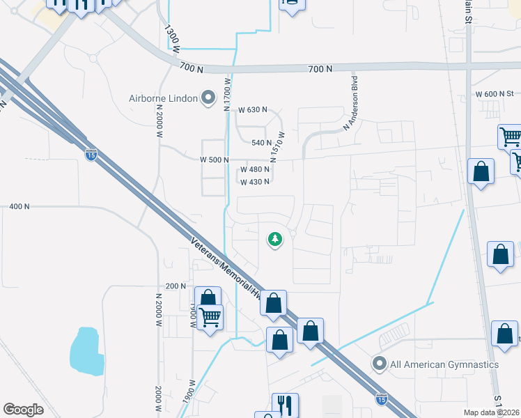 map of restaurants, bars, coffee shops, grocery stores, and more near 1596 West Maple Shade Lane in Lindon