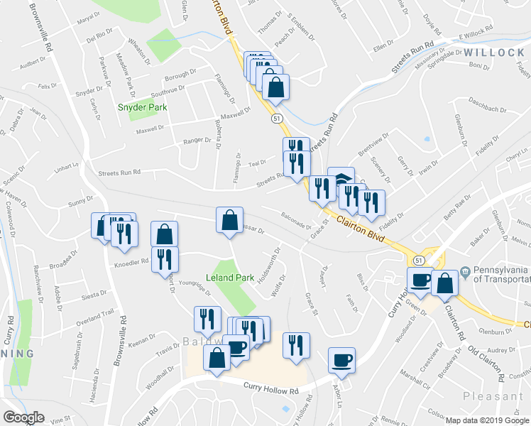 map of restaurants, bars, coffee shops, grocery stores, and more near 434 Balconade Dr in Pittsburgh