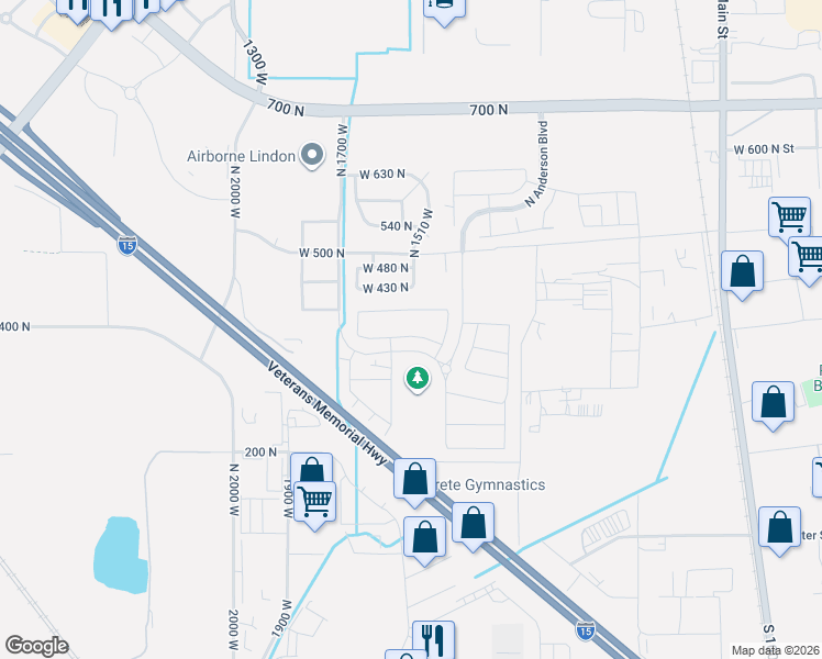 map of restaurants, bars, coffee shops, grocery stores, and more near 1558 West Maple Shade Lane in Lindon