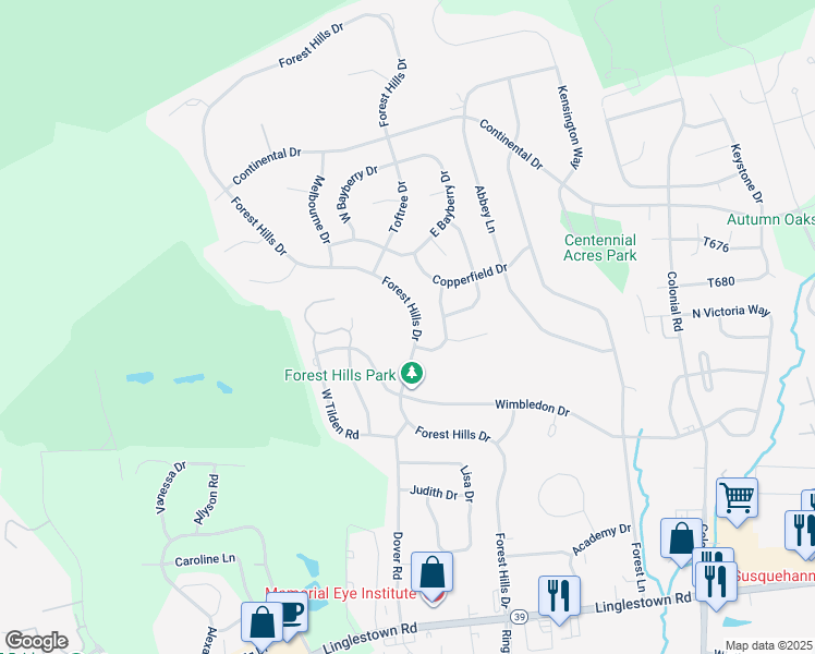 map of restaurants, bars, coffee shops, grocery stores, and more near 2298 Forest Hills Dr in Harrisburg