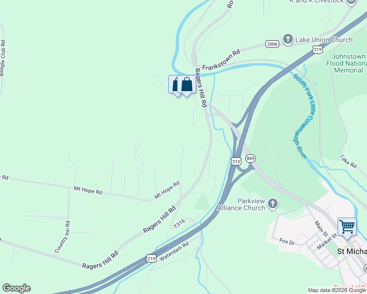 map of restaurants, bars, coffee shops, grocery stores, and more near 198 Blackberry Dr in South Fork