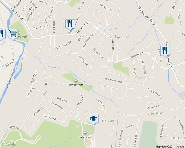 map of restaurants, bars, coffee shops, grocery stores, and more near 1274 Rolling Meadow Rd in Pittsburgh