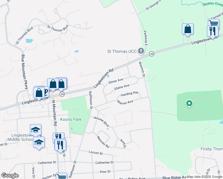 map of restaurants, bars, coffee shops, grocery stores, and more near 6206 Elaine Avenue in Harrisburg