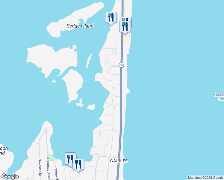 map of restaurants, bars, coffee shops, grocery stores, and more near 1 Mara Vista Drive in Monmouth Beach