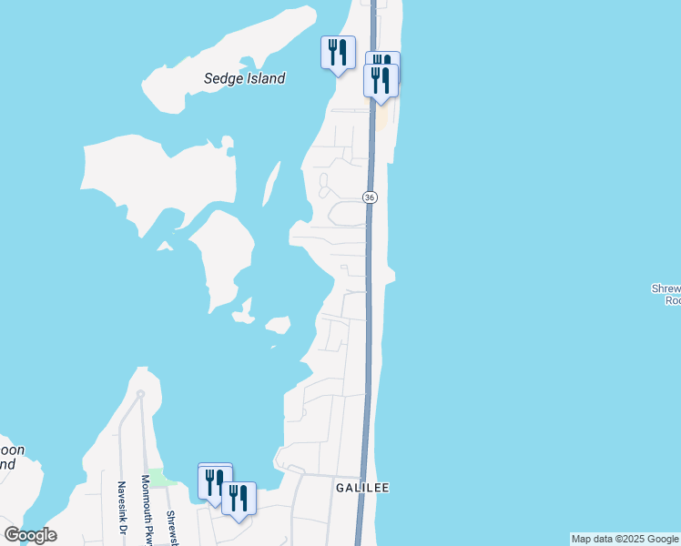 map of restaurants, bars, coffee shops, grocery stores, and more near 1 Mara Vista Drive in Monmouth Beach