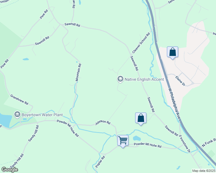 map of restaurants, bars, coffee shops, grocery stores, and more near 130 Johnson Road in Boyertown