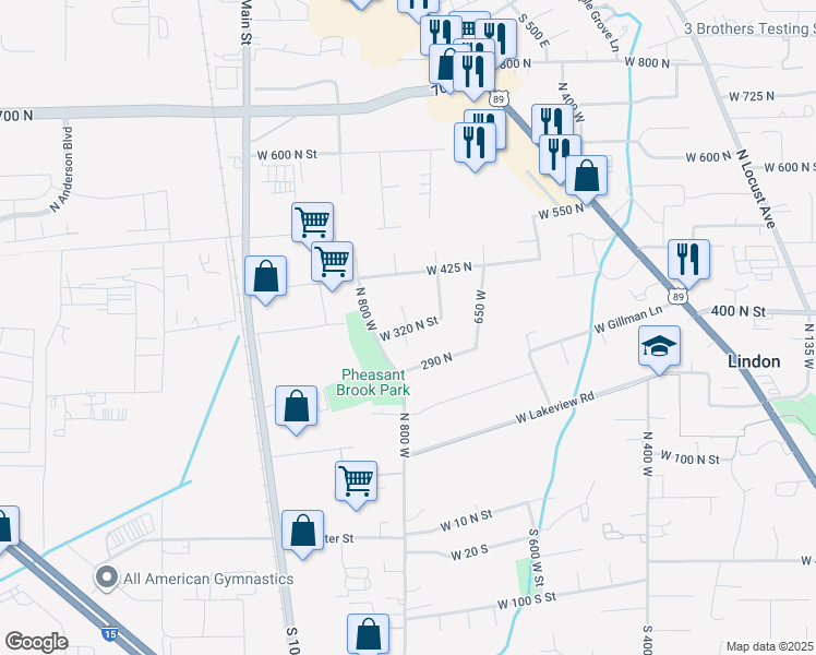 map of restaurants, bars, coffee shops, grocery stores, and more near 300 North 790 West in Lindon