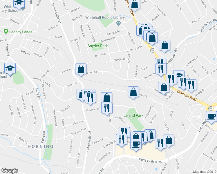 map of restaurants, bars, coffee shops, grocery stores, and more near 213 Macassar Drive in Pittsburgh