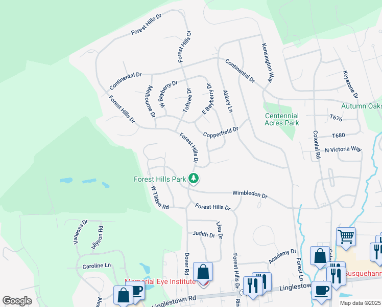 map of restaurants, bars, coffee shops, grocery stores, and more near 2298 Forest Hills Drive in Harrisburg