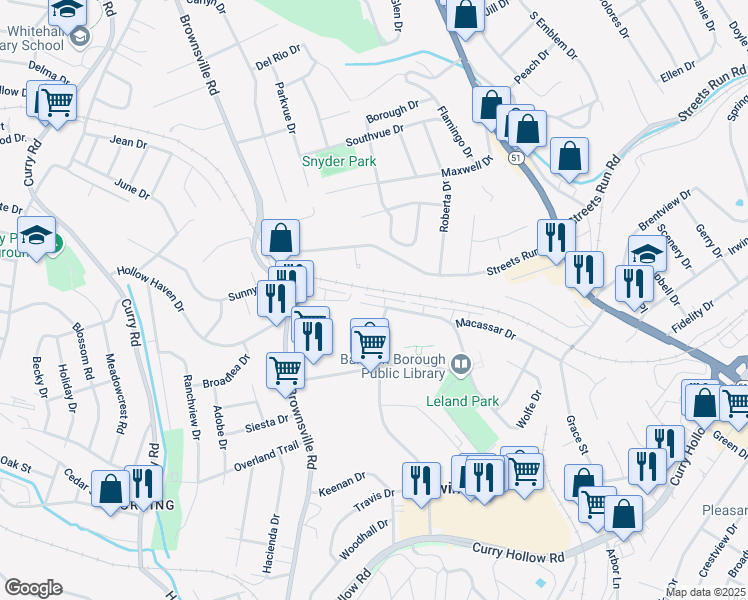 map of restaurants, bars, coffee shops, grocery stores, and more near 213 Macassar Drive in Pittsburgh