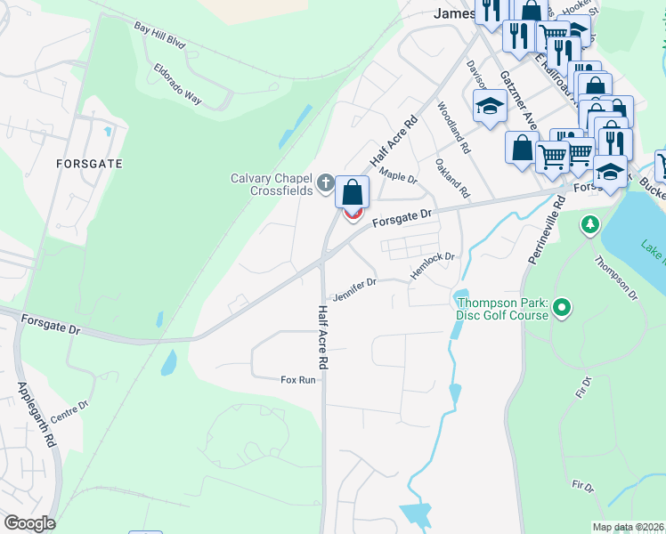 map of restaurants, bars, coffee shops, grocery stores, and more near 60 Hickory Court in Jamesburg