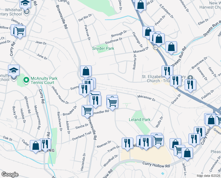 map of restaurants, bars, coffee shops, grocery stores, and more near 201 Macassar Drive in Pittsburgh