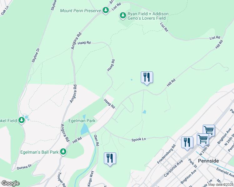 map of restaurants, bars, coffee shops, grocery stores, and more near 207 Haag Road in Reading