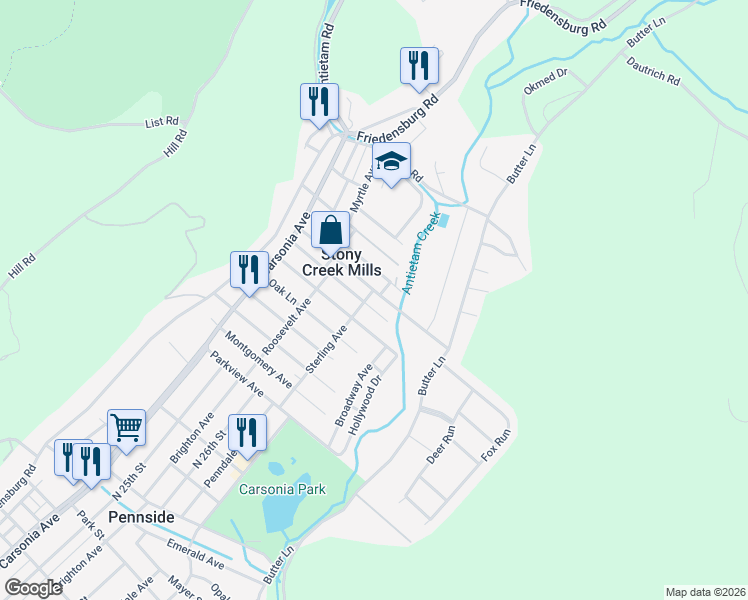 map of restaurants, bars, coffee shops, grocery stores, and more near 308 Woodland Avenue in Reading