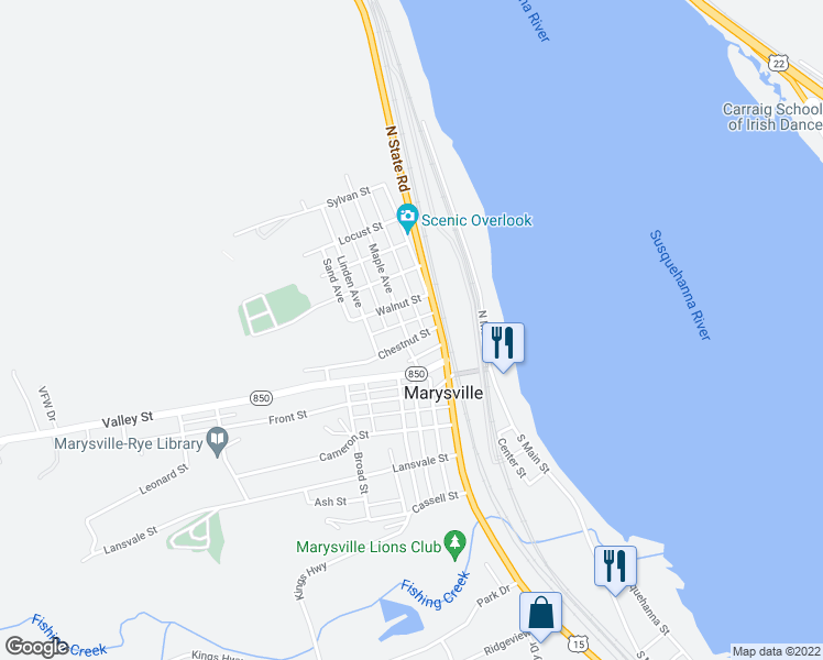 map of restaurants, bars, coffee shops, grocery stores, and more near 201 Maple Avenue in Marysville