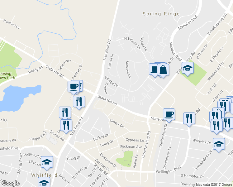 map of restaurants, bars, coffee shops, grocery stores, and more near 108 Laurel Court in Reading