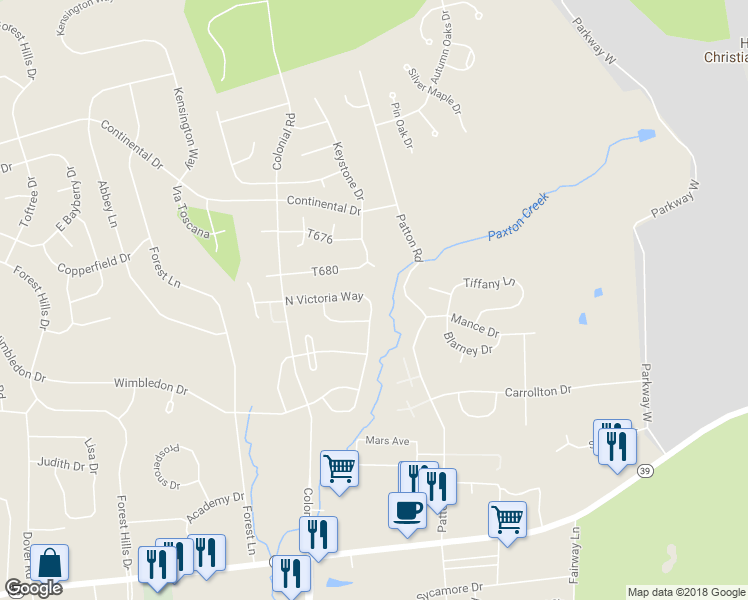 map of restaurants, bars, coffee shops, grocery stores, and more near 4332 North Victoria Way in Harrisburg