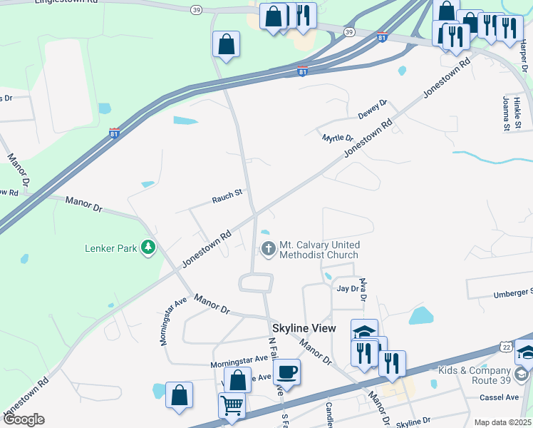 map of restaurants, bars, coffee shops, grocery stores, and more near 7705 Jonestown Road in Harrisburg