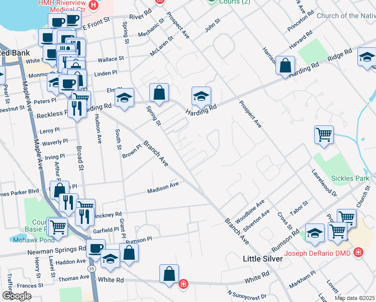 map of restaurants, bars, coffee shops, grocery stores, and more near 301 Spring Street in Red Bank