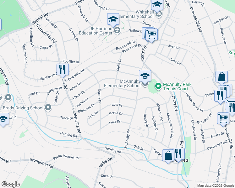 map of restaurants, bars, coffee shops, grocery stores, and more near 453 Blossom Drive in Pittsburgh