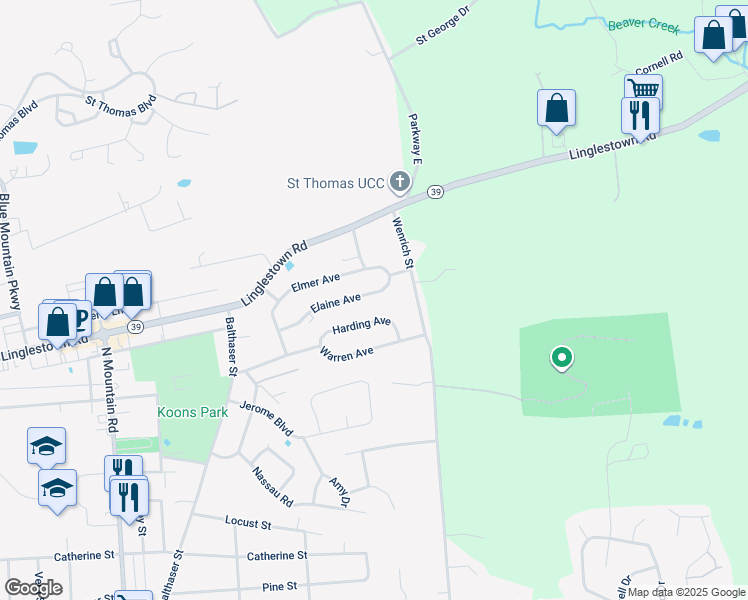 map of restaurants, bars, coffee shops, grocery stores, and more near 6231 Elaine Avenue in Harrisburg