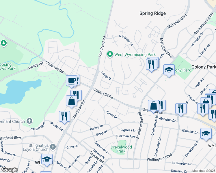 map of restaurants, bars, coffee shops, grocery stores, and more near 119 Laurel Court in Reading
