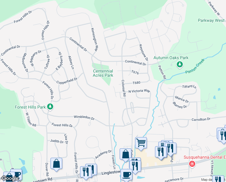 map of restaurants, bars, coffee shops, grocery stores, and more near 2662 Gracie Drive in Harrisburg