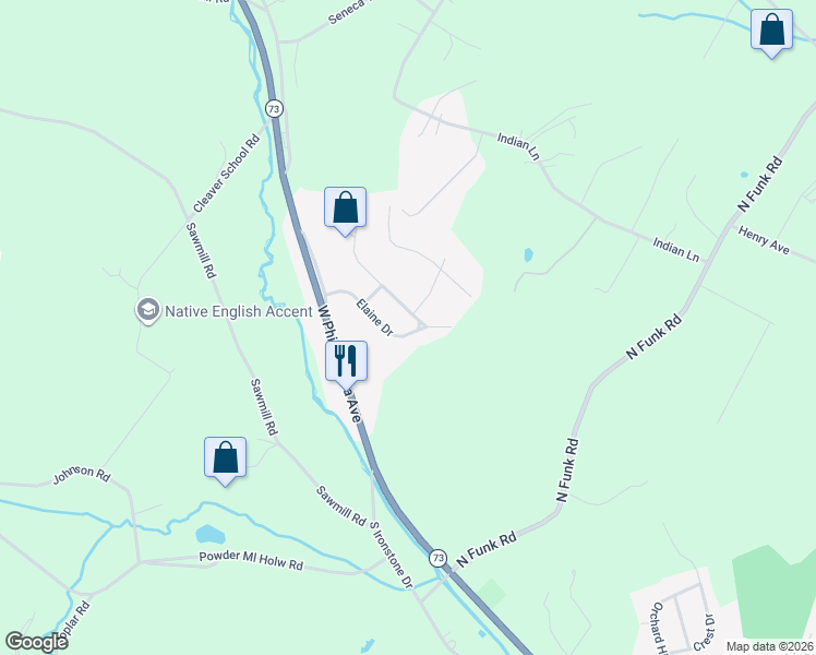 map of restaurants, bars, coffee shops, grocery stores, and more near 30 Elaine Drive in Boyertown