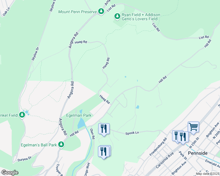 map of restaurants, bars, coffee shops, grocery stores, and more near 207 Haag Road in Reading