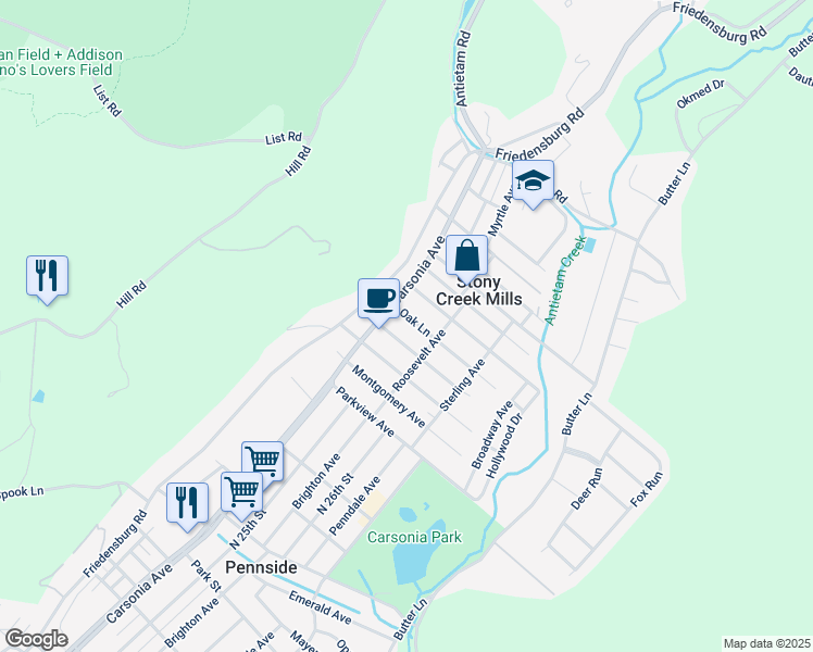 map of restaurants, bars, coffee shops, grocery stores, and more near 30 Columbia Avenue in Reading
