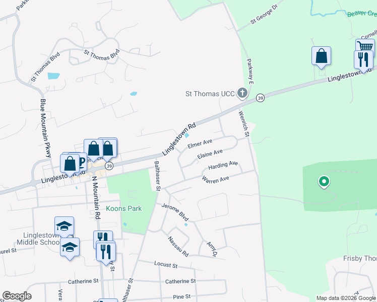 map of restaurants, bars, coffee shops, grocery stores, and more near 6206 Elaine Avenue in Harrisburg