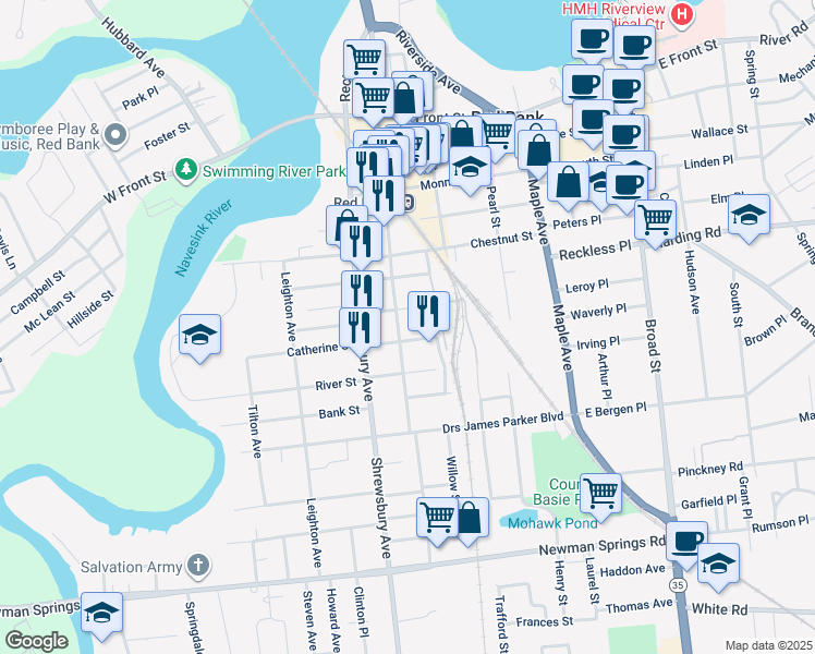 map of restaurants, bars, coffee shops, grocery stores, and more near 191 Bridge Avenue in Red Bank