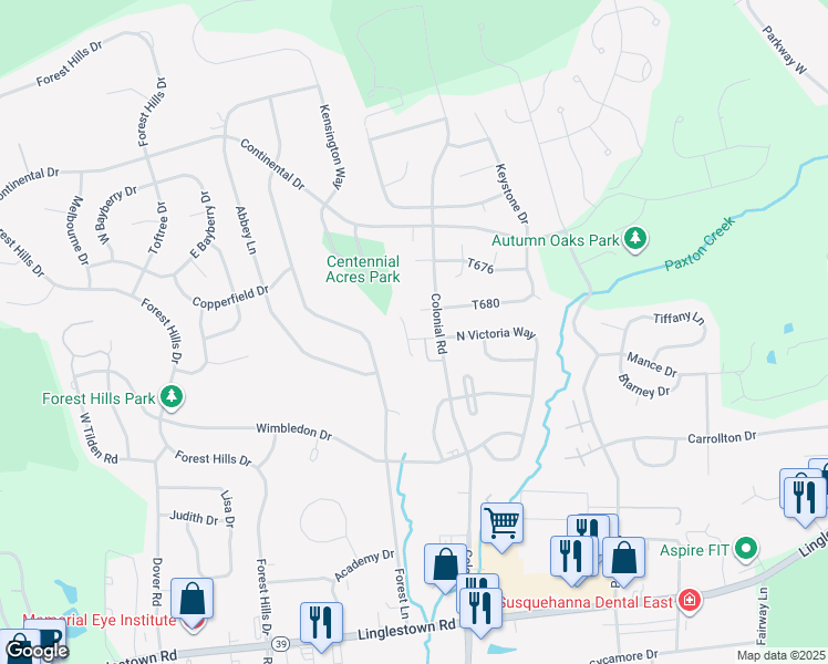 map of restaurants, bars, coffee shops, grocery stores, and more near 4288 Emily Drive in Harrisburg