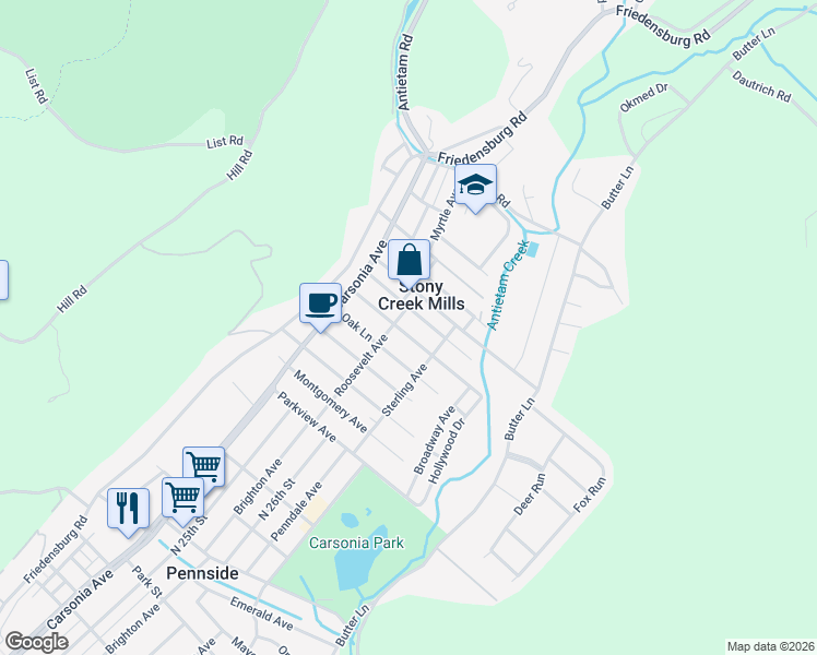 map of restaurants, bars, coffee shops, grocery stores, and more near 118 Midland Avenue in Reading