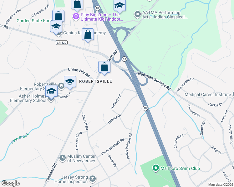 map of restaurants, bars, coffee shops, grocery stores, and more near 30 Sudbury Road in Marlboro