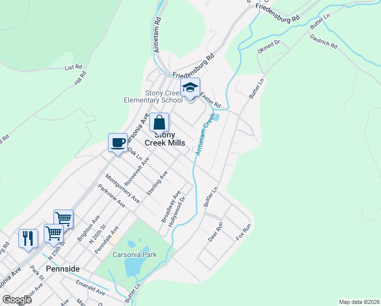 map of restaurants, bars, coffee shops, grocery stores, and more near 308 Woodland Avenue in Reading