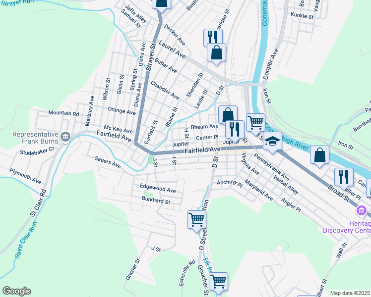 map of restaurants, bars, coffee shops, grocery stores, and more near 184 Fairfield Avenue in Johnstown