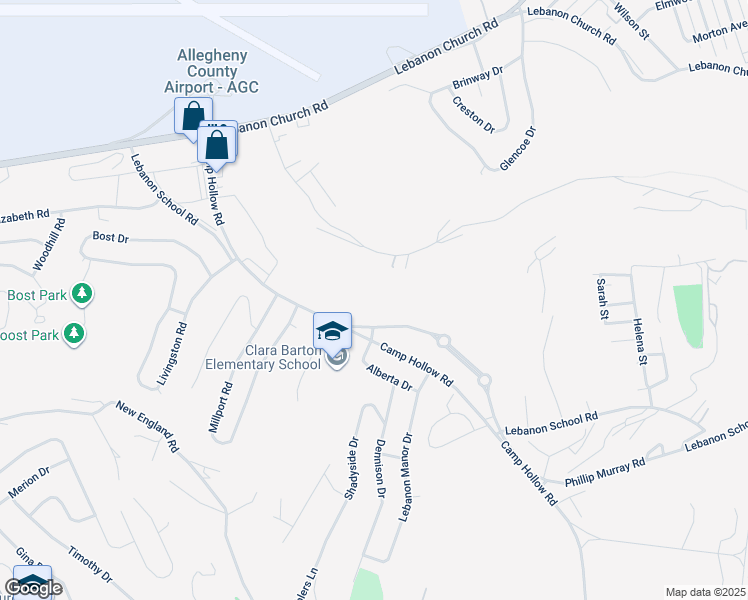 map of restaurants, bars, coffee shops, grocery stores, and more near 412 Curry Hollow Road in West Mifflin