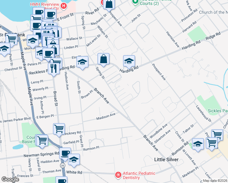 map of restaurants, bars, coffee shops, grocery stores, and more near 251 Spring Street in Red Bank