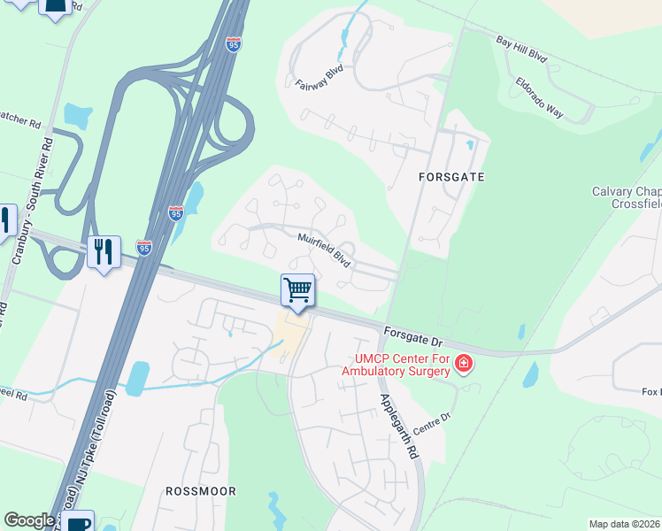 map of restaurants, bars, coffee shops, grocery stores, and more near 8 Jumping Brook Court in Monroe Township